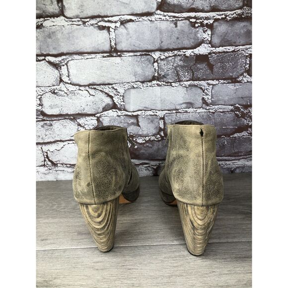 Calleen Cordero Green Leather Peep Toe Booties Stud Wood Heel Western Women 7.5M - Picture 6 of 16